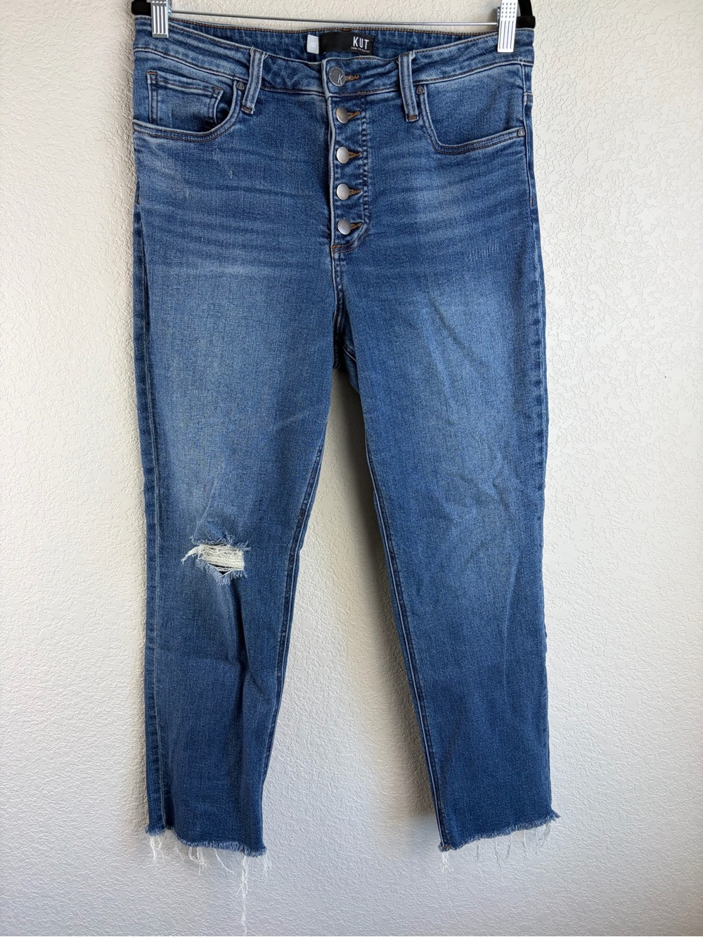 Kut from the Kloth Mid-Blue High-Rise Button-Fly Cropped Jeans